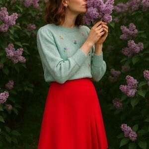 Vintage Red Skirt With Side Pleats Sz 16/18 Like New